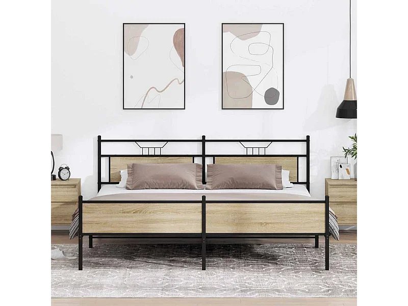 Cadre de lit en métal sans matelas chêne sonoma 193x203 cm