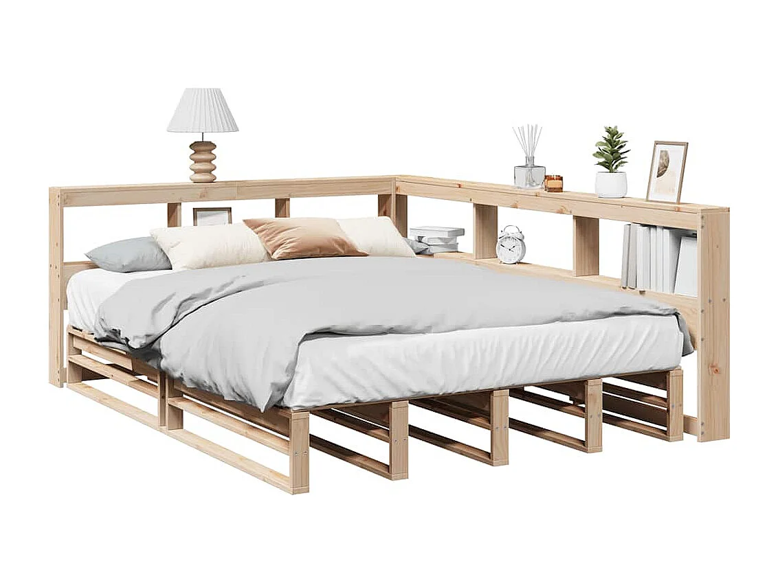 Lit bibliothèque sans matelas 140x190 cm bois de pin massif