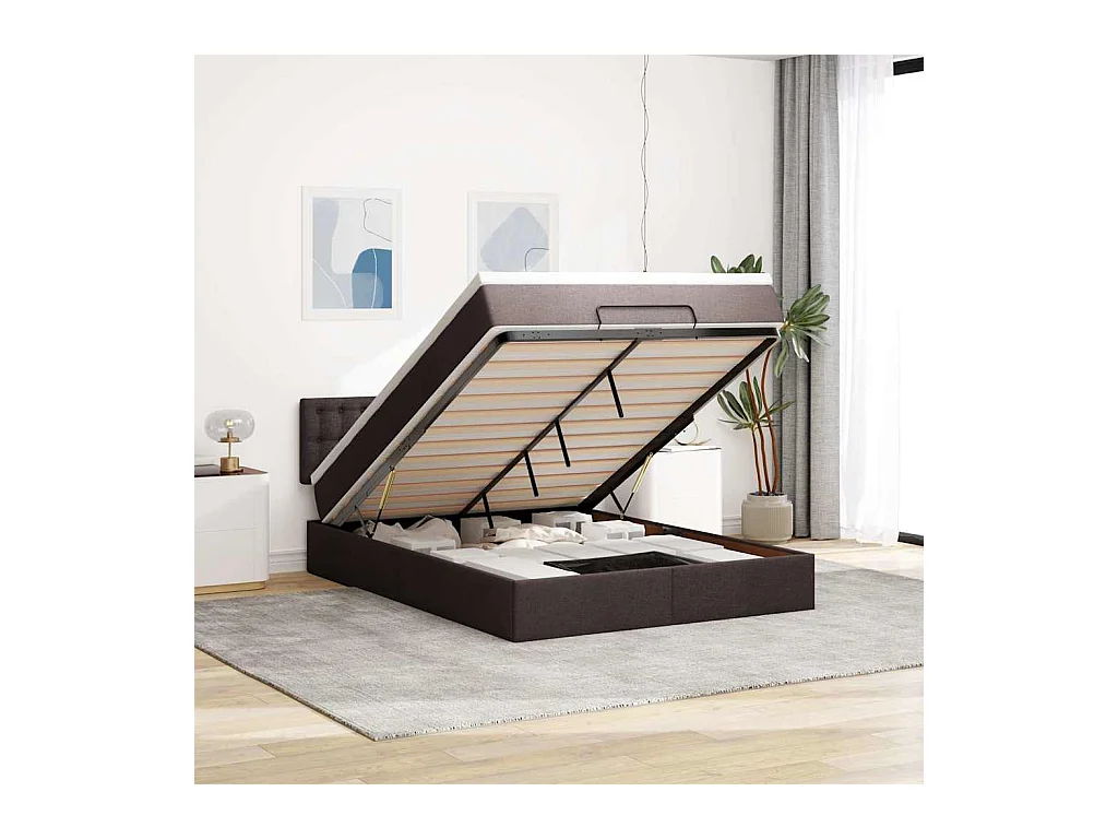 Bed poef met matras en LED's 140x190 cm stof donkerbruin