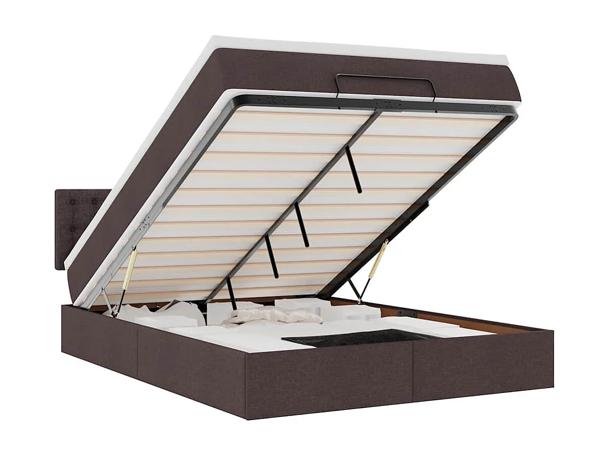 Cama otomana con colchón marrón oscuro 140x190 cm tela