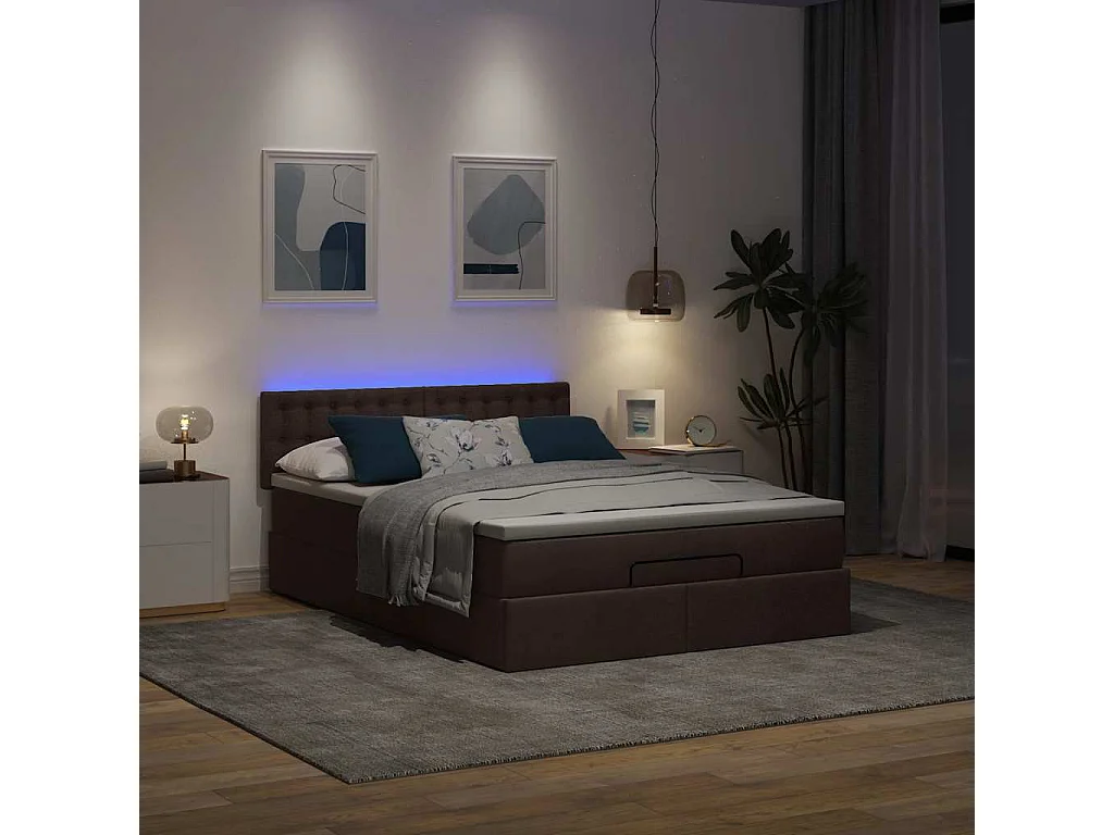 Cama otomana con colchón marrón oscuro 140x190 cm tela