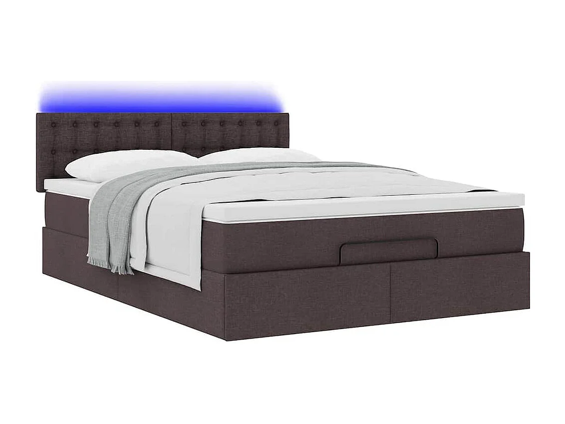 Cama otomana con colchón marrón oscuro 140x190 cm tela