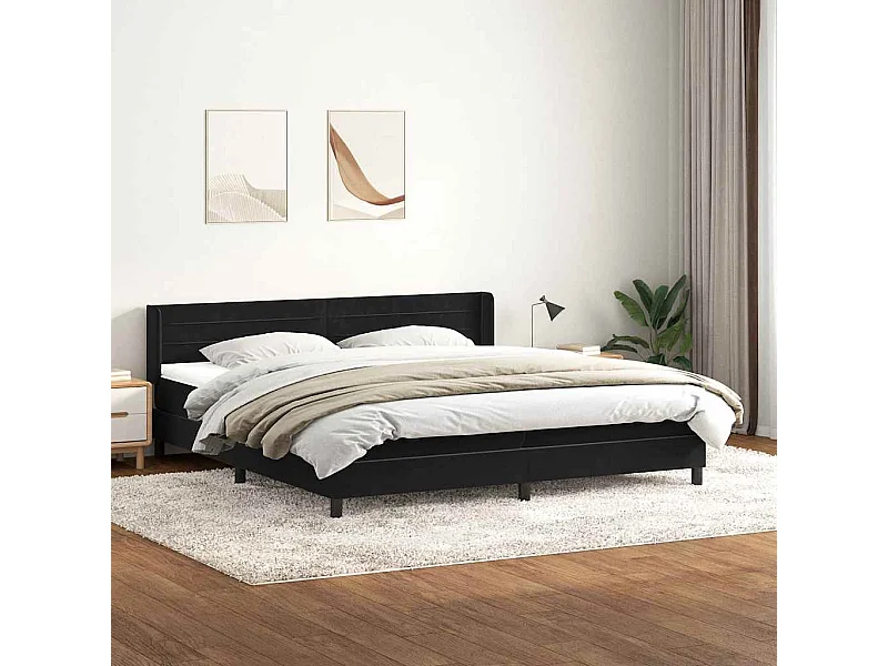 Cama box spring con colchón terciopelo negro 180x210 cm
