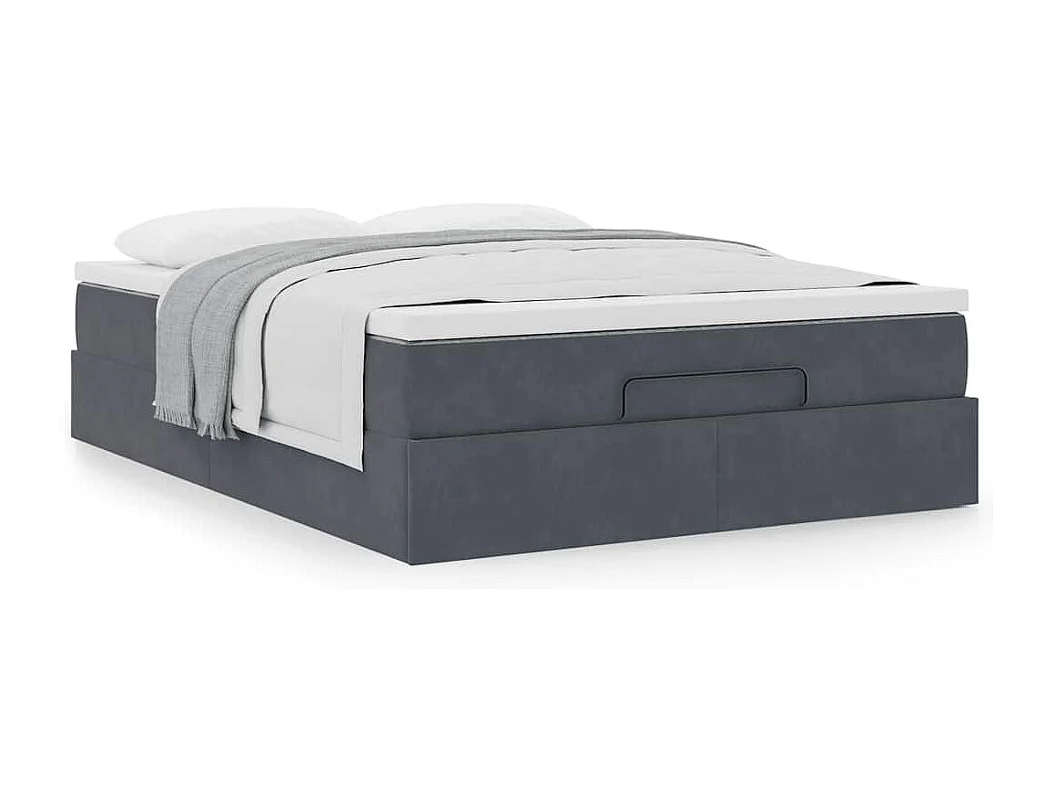 Estructura cama otomana colchón terciopelo gris oscuro