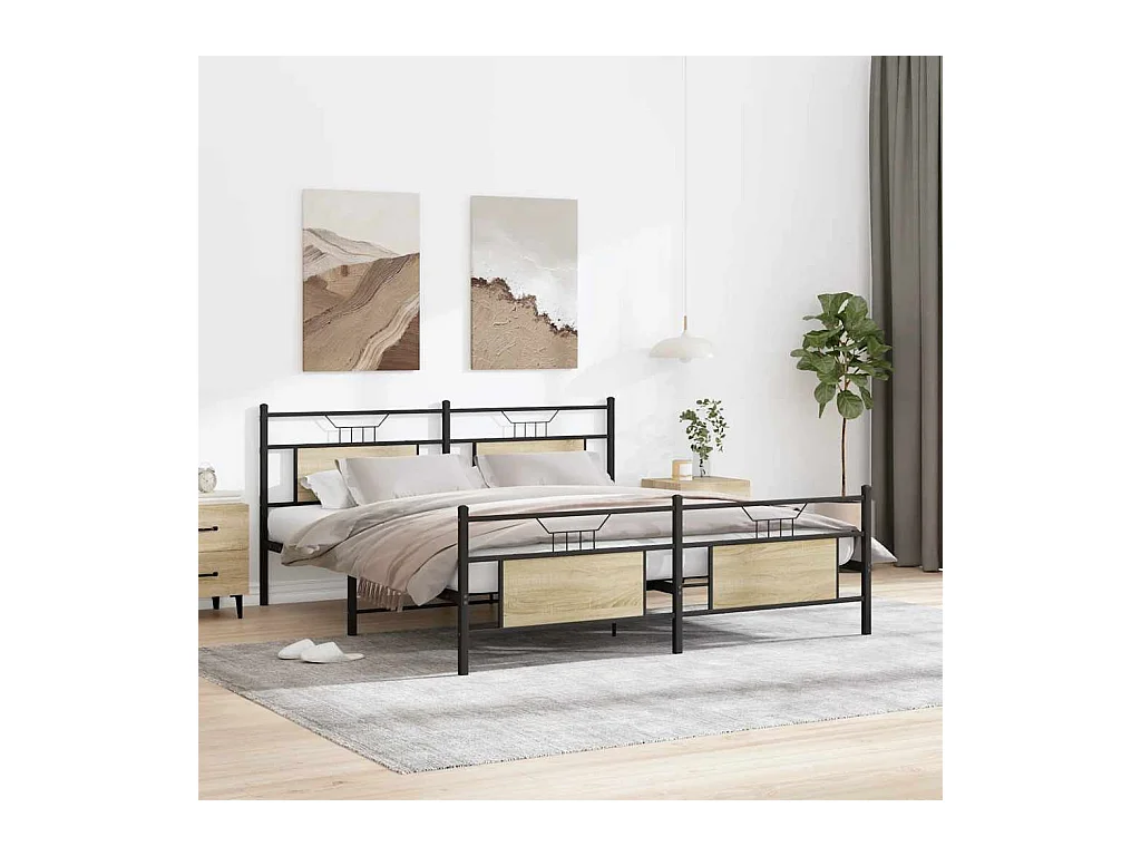 Estrutura de cama sem colchão 183x213cm metal carvalho sonoma