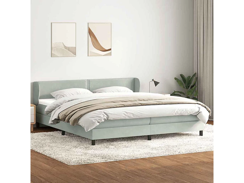Sommier à lattes de lit et matelas gris clair 180x220cm velours