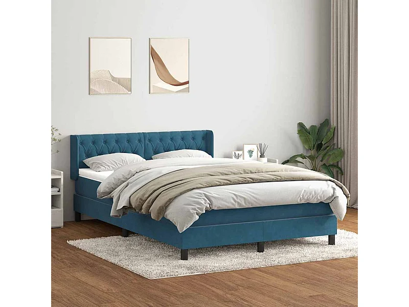 Cama box spring com colchão 160x210 cm veludo azul escuro