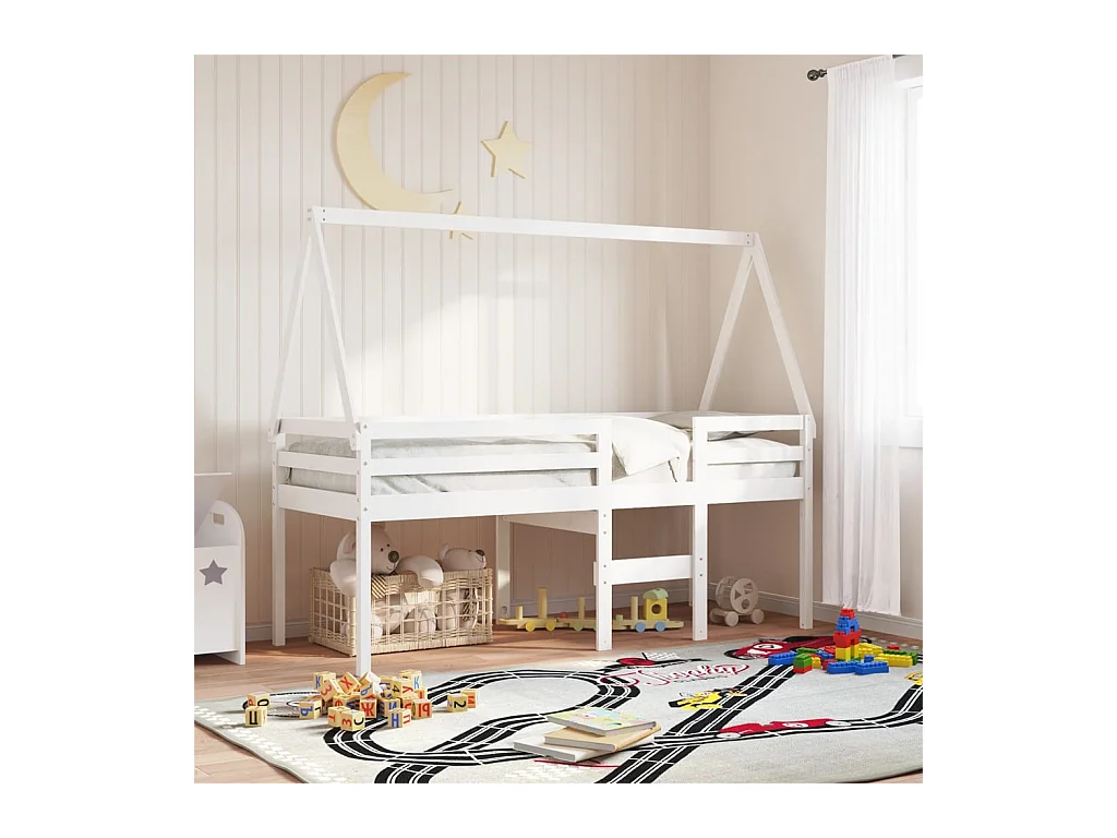 Lit haut avec toit blanc 90x190 cm bois de pin massif