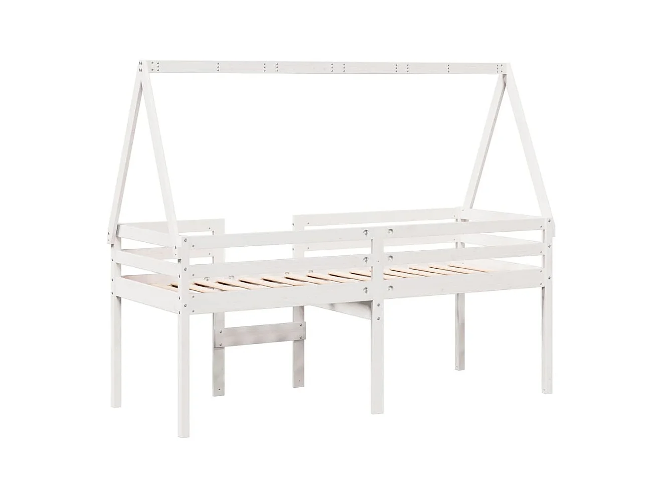 Cama alta con techo madera maciza de pino blanca 90x190 cm