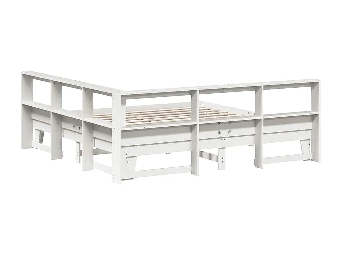 Lit bibliothèque sans matelas blanc 200x200 cm bois pin massif