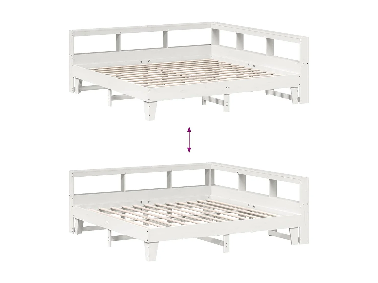 Lit bibliothèque sans matelas blanc 200x200 cm bois pin massif