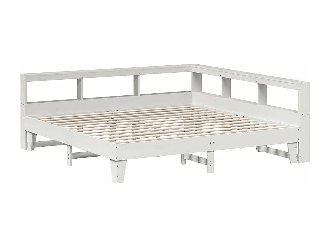 Lit bibliothèque sans matelas blanc 200x200 cm bois pin massif
