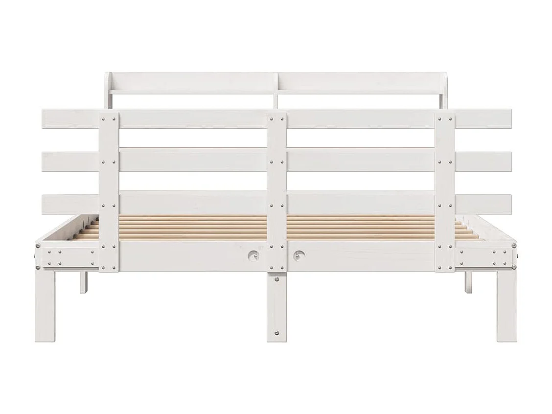 Bedframe met hoofdbord massief grenenhout wit 150x200 cm