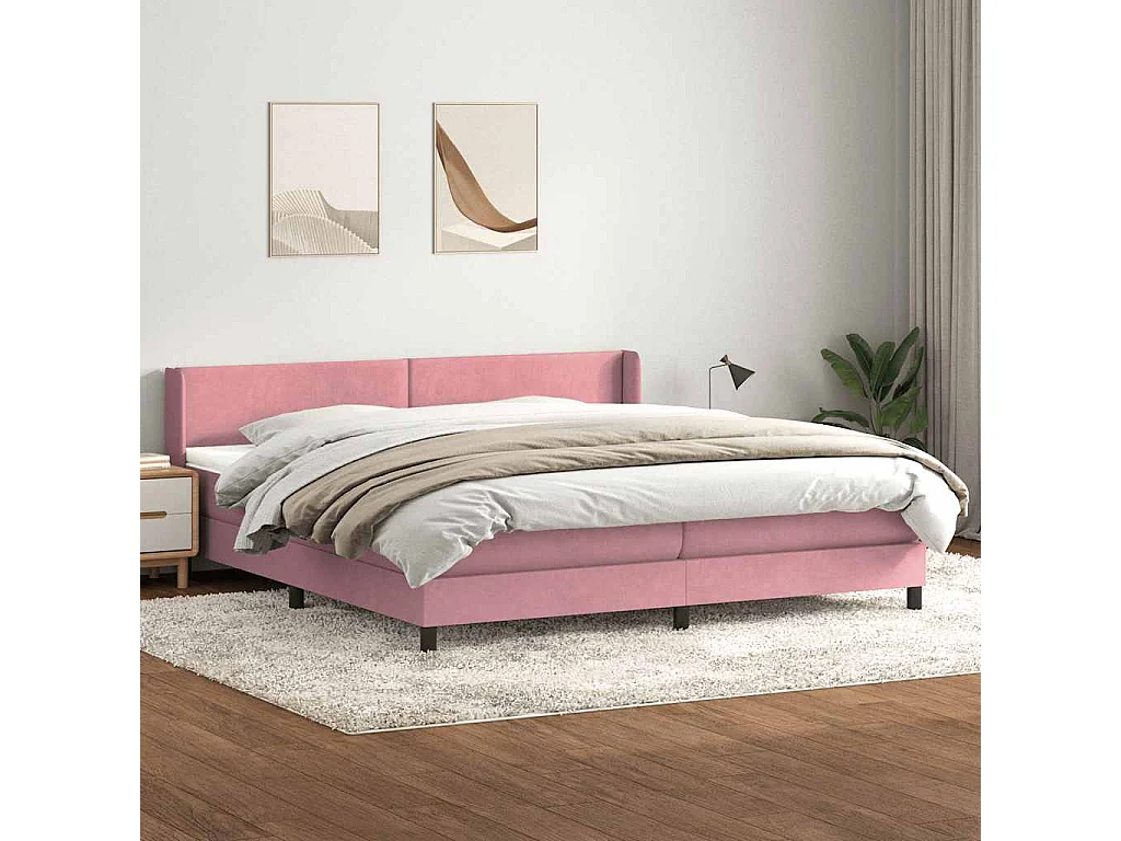 Cama box spring con colchón terciopelo rosa 180x210 cm