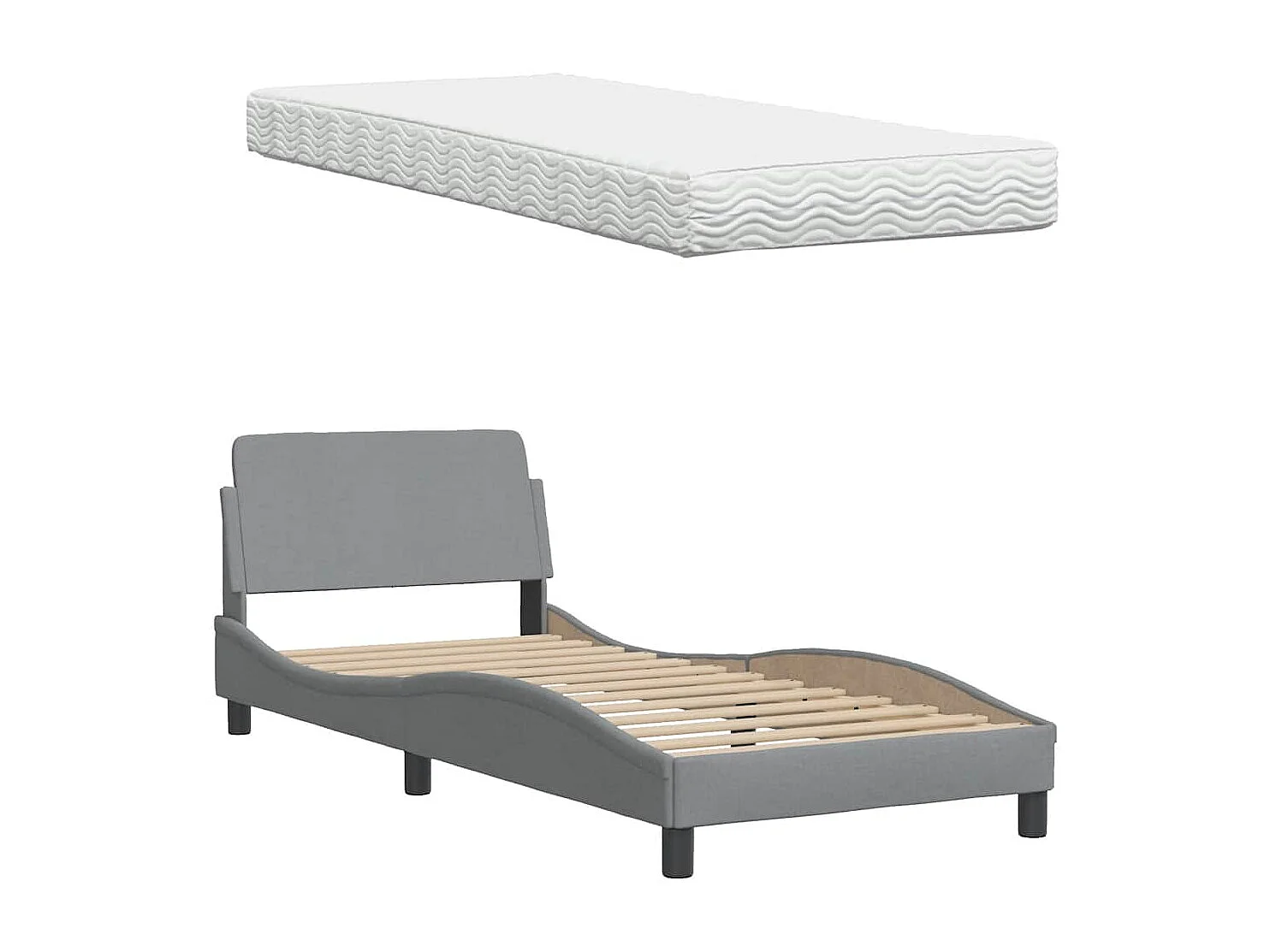 Lit avec matelas gris clair 90x200 cm tissu