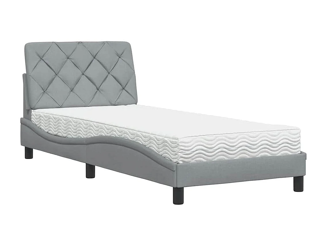 Lit avec matelas gris clair 90x200 cm tissu