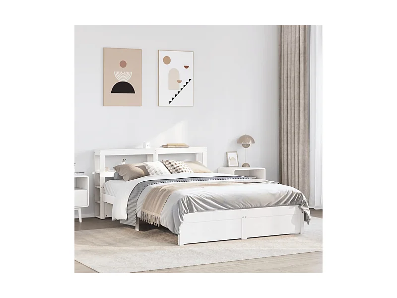 Cadre de lit avec tête de lit sans matelas blanc 120x200 cm