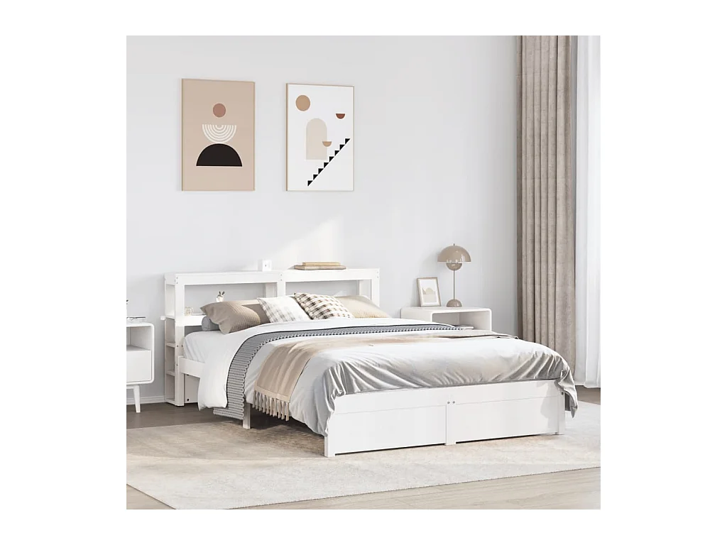 Cadre de lit avec tête de lit sans matelas blanc 120x200 cm