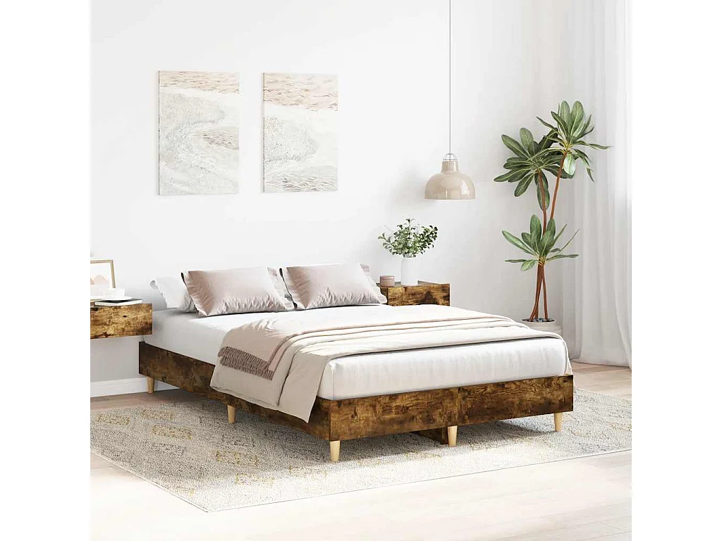 Cadre de lit sans matelas chêne fumé 135x190 cm bois ingénierie