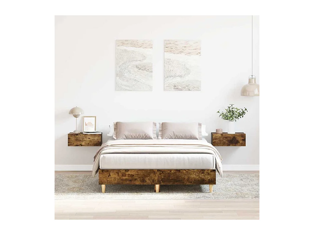 Cadre de lit sans matelas chêne fumé 135x190 cm bois ingénierie