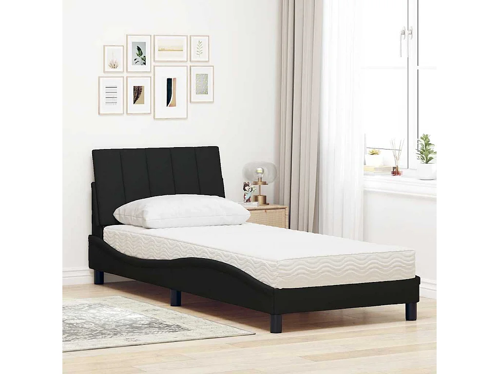 Bed met matras "Hanko" stof zwart 80x200 cm