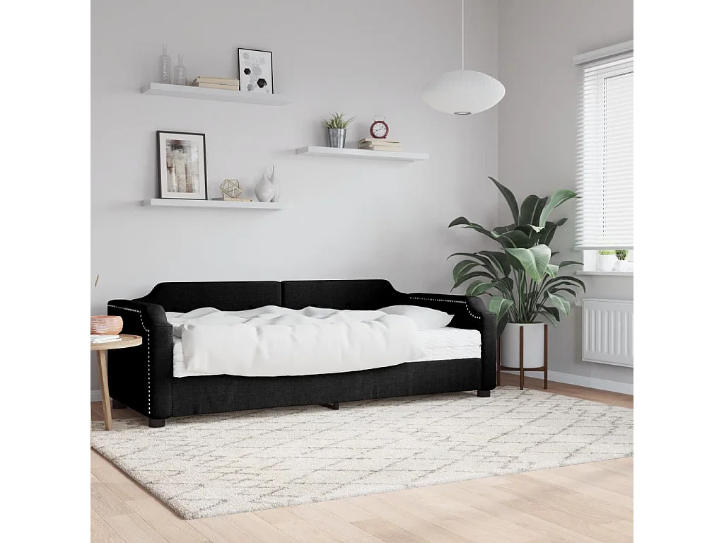 Lit de jour avec matelas noir 90x190 cm tissu