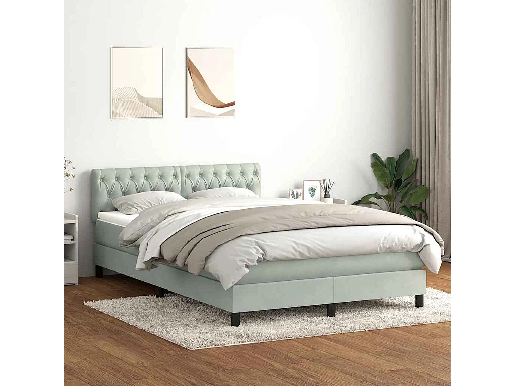 Cama box spring con colchón terciopelo gris claro 140x220 cm