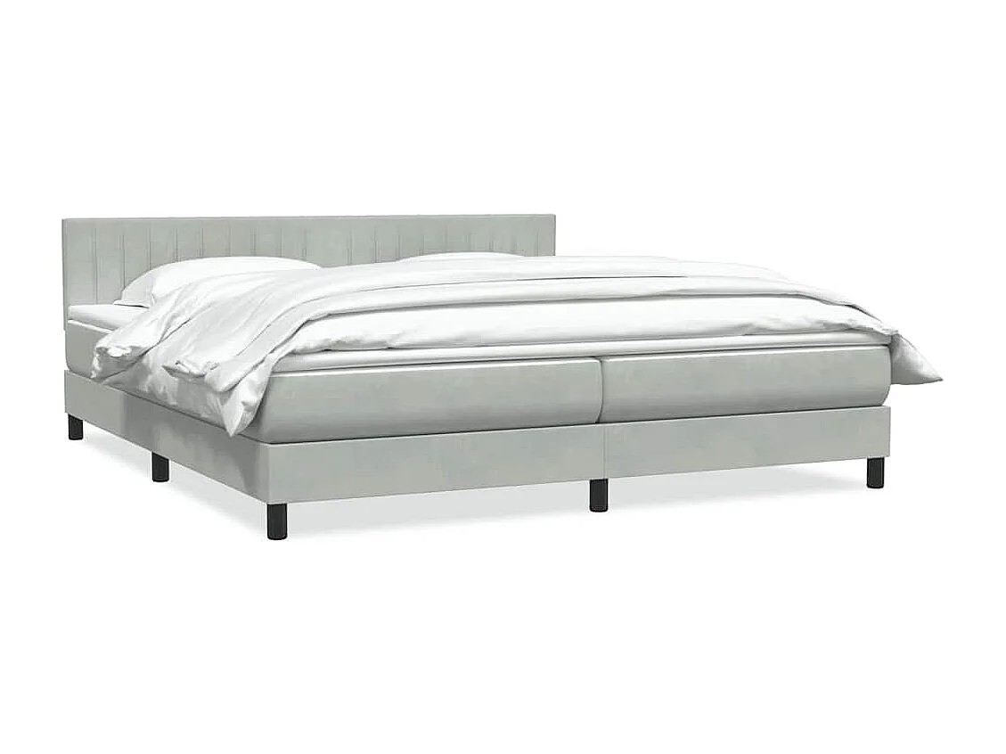 Cama box spring con colchón terciopelo gris claro 180x220 cm