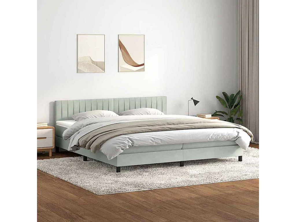 Cama box spring con colchón terciopelo gris claro 180x220 cm