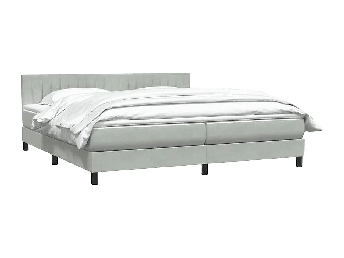 Cama box spring con colchón terciopelo gris claro 180x220 cm
