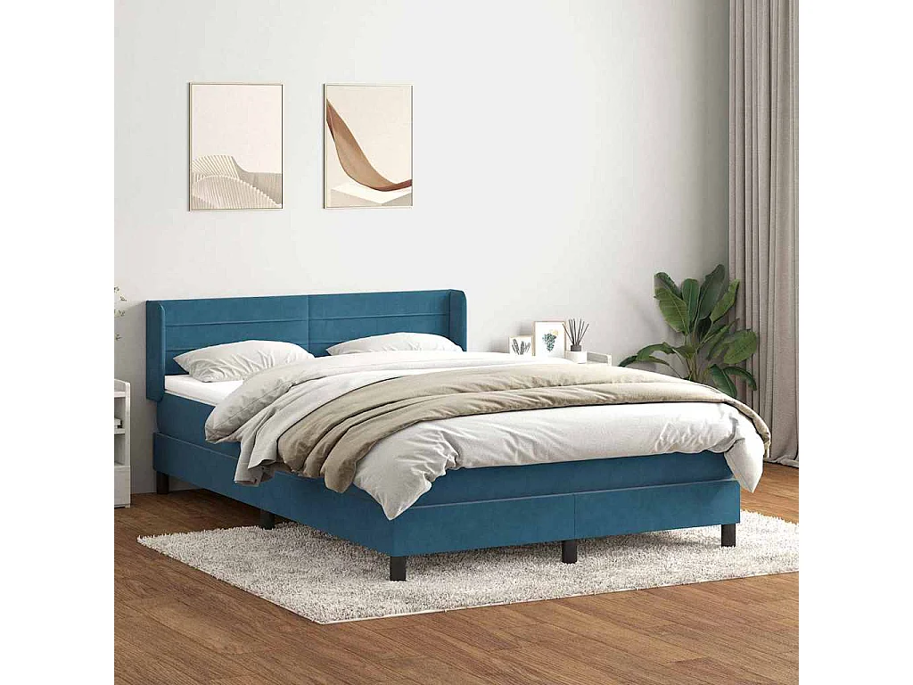Cama box spring con colchón terciopelo azul oscuro 140x210 cm