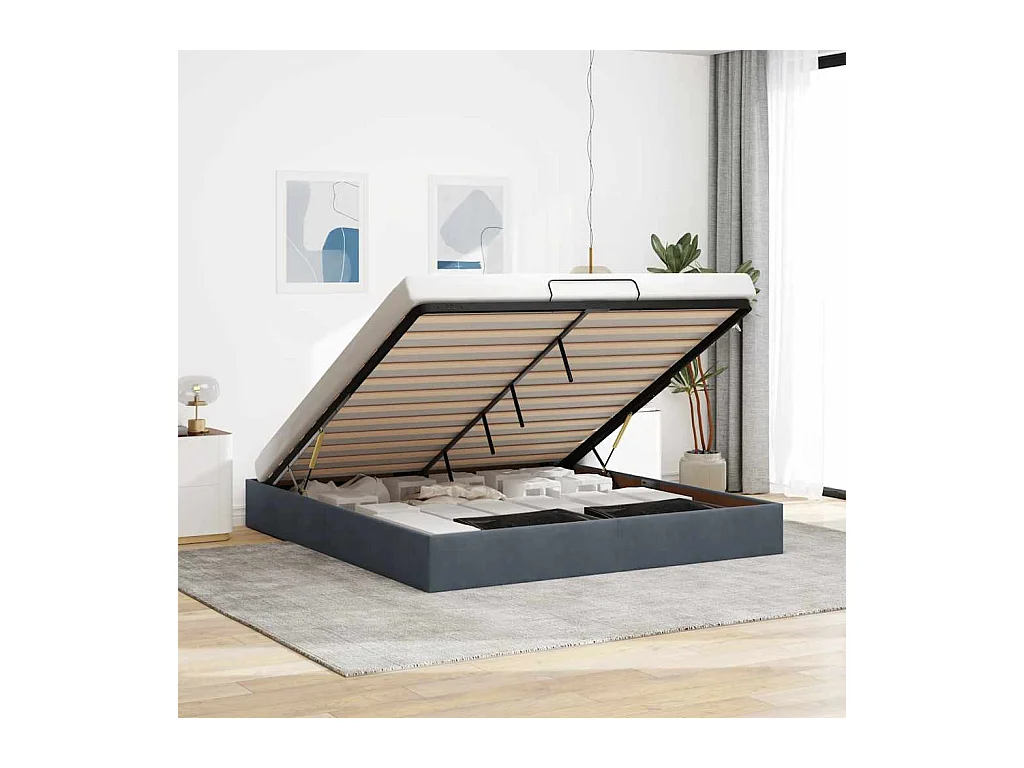 Estrutura de cama otomana sem colchão 200x200cm cinzento escuro