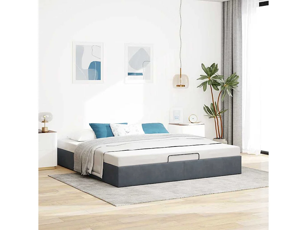 Cadre de lit ottoman sans matelas gris foncé 200x200 cm velours