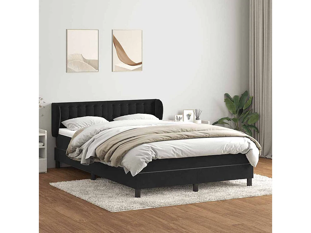 Cama box spring con colchón terciopelo negro 160x220 cm