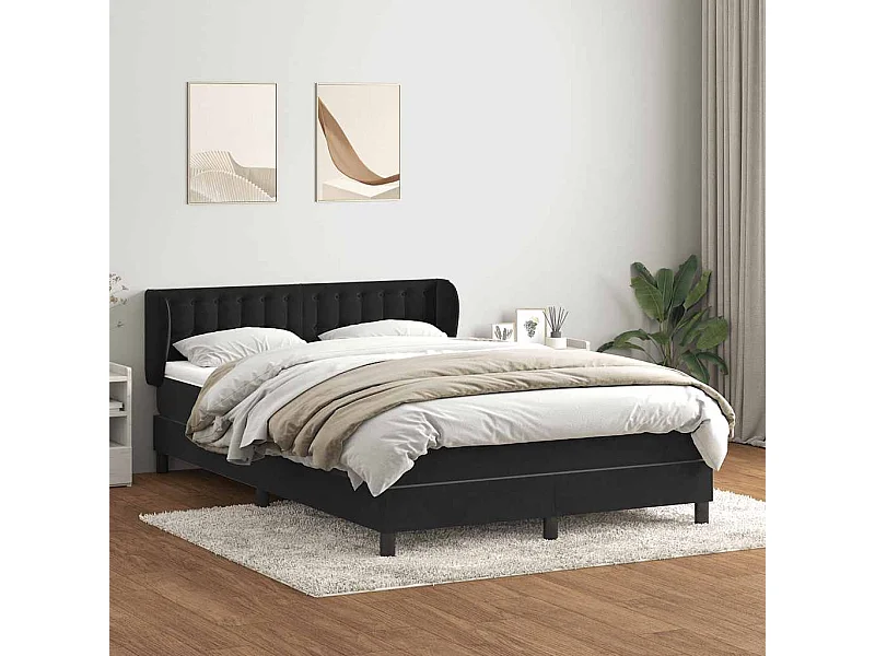 Cama box spring con colchón terciopelo negro 160x220 cm