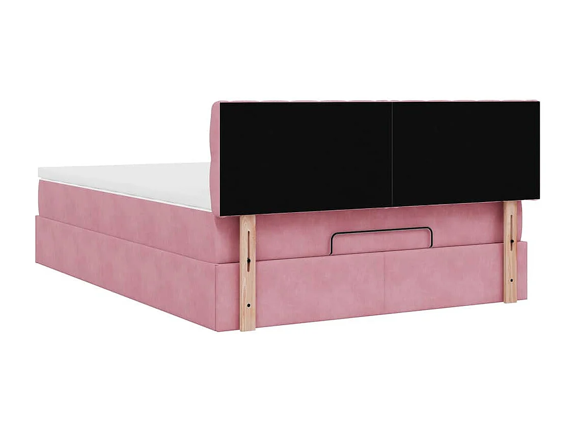 Cadre de lit ottoman avec matelas rose 140x200 cm velours