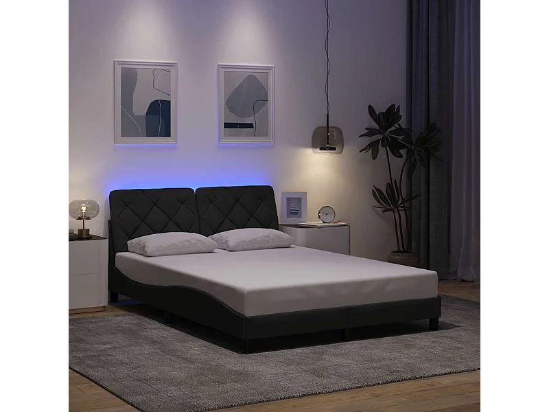 Cadre de lit avec LED sans matelas gris foncé 140x200 cm tissu