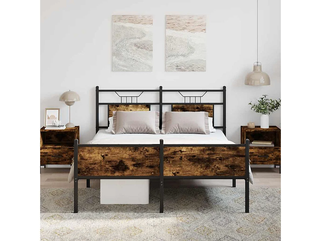 Cadre de lit sans matelas chêne fumé 137x190 cm bois ingénierie