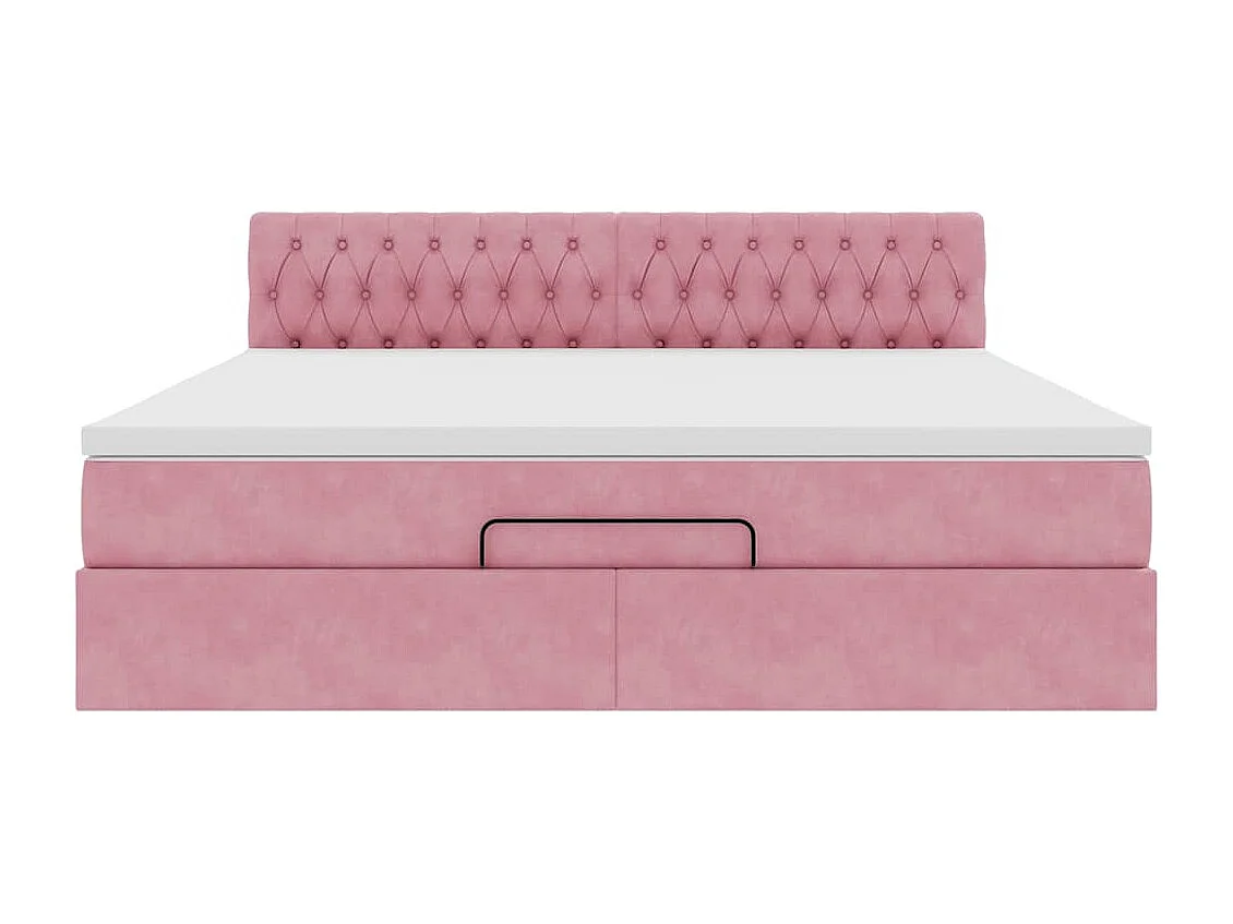 Cadre de lit ottoman avec matelas rose 160x200 cm velours