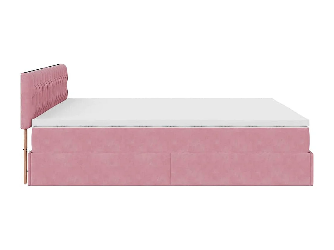 Cadre de lit ottoman avec matelas rose 160x200 cm velours