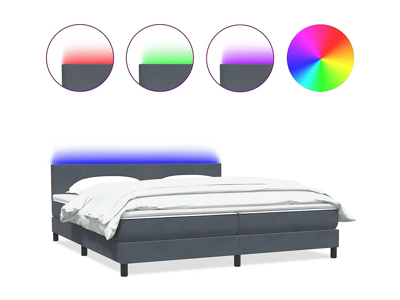 Cama box spring con colchón terciopelo gris oscuro 180x220 cm