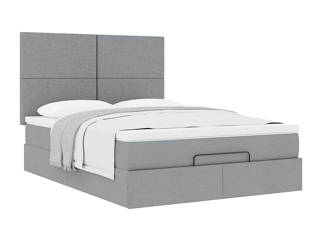 Cadre de lit ottoman et matelas gris clair 140x190 cm tissu