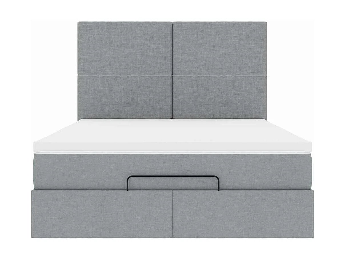 Cadre de lit ottoman et matelas gris clair 140x190 cm tissu