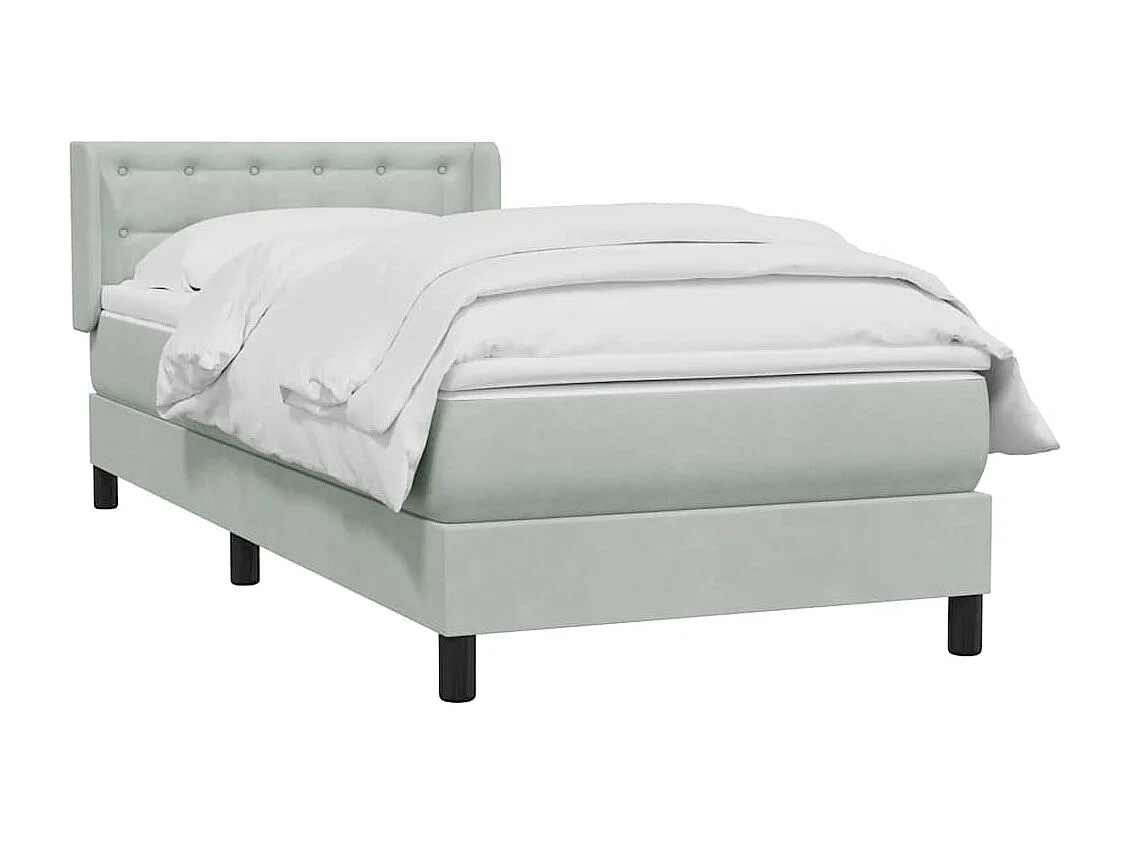 Cama box spring con colchón terciopelo gris claro 90x210 cm