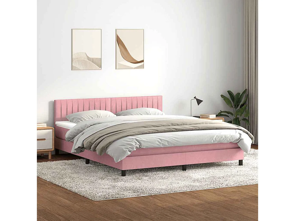 Cama box spring con colchón terciopelo rosa 180x210 cm