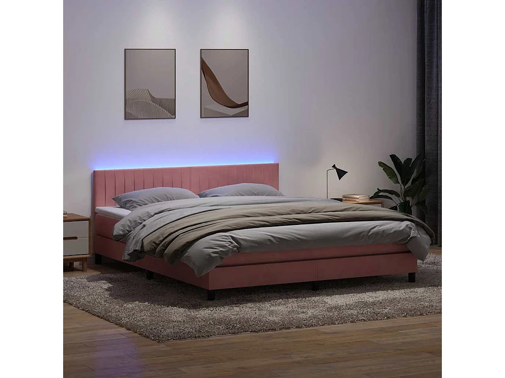 Cama box spring con colchón terciopelo rosa 180x210 cm