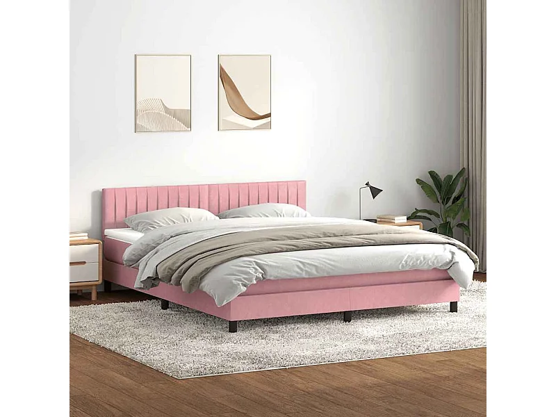 Cama box spring con colchón terciopelo rosa 180x210 cm