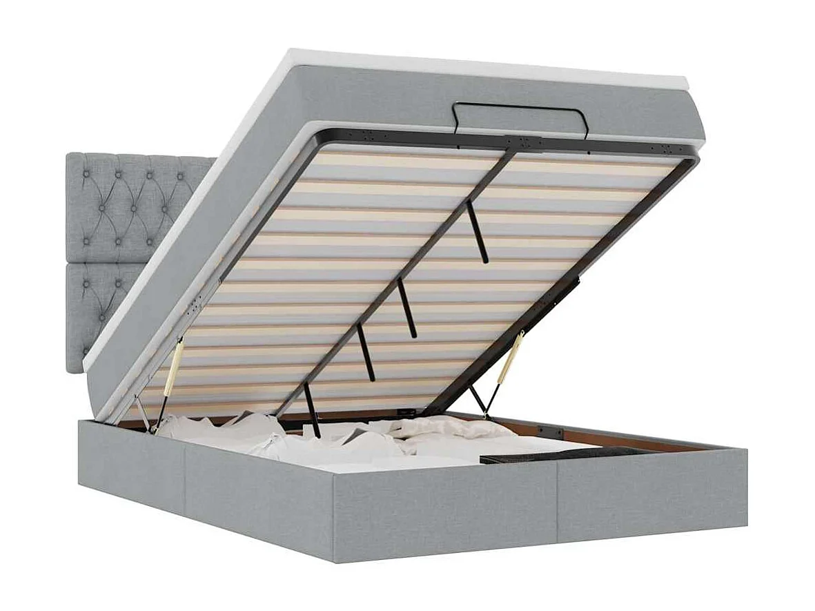 Estructura cama otomana con colchón tela gris claro 140x190 cm