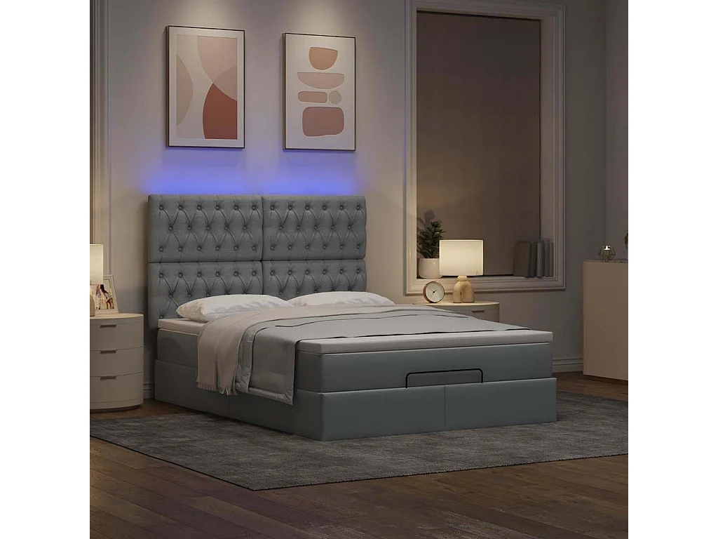 Estructura cama otomana con colchón tela gris claro 140x190 cm