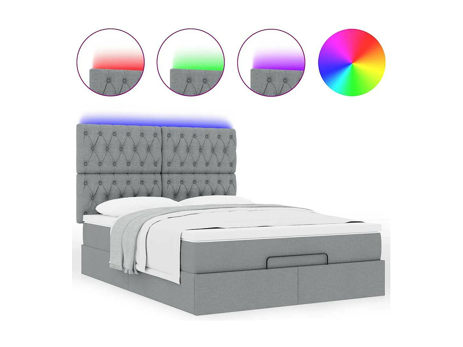 Ottoman bed met matras en LED's 140x190cm stof lichtgrijs